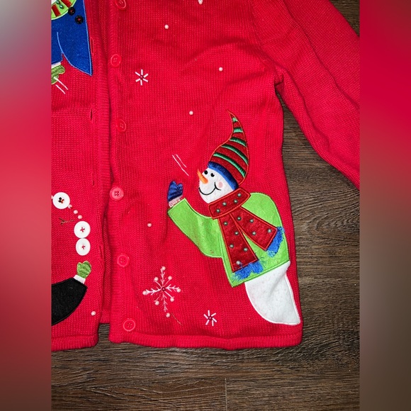 Size medium Rebecca Malone red button down snowman Christmas sweater. Festive! - Picture 3 of 4